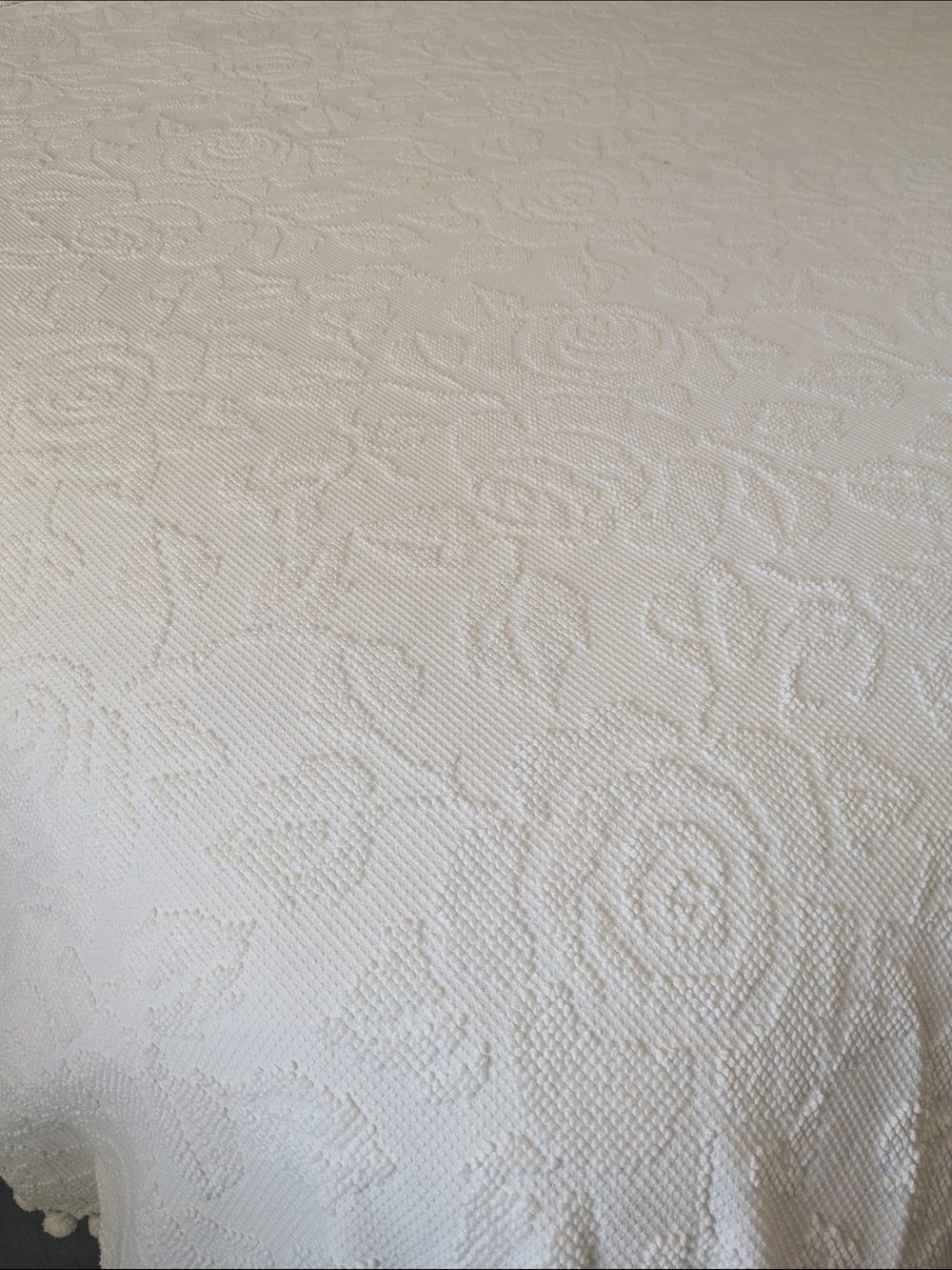 Vintage Cream King Chenille Cotton Comforter - Neutral Bedding - Picture 2 of 7